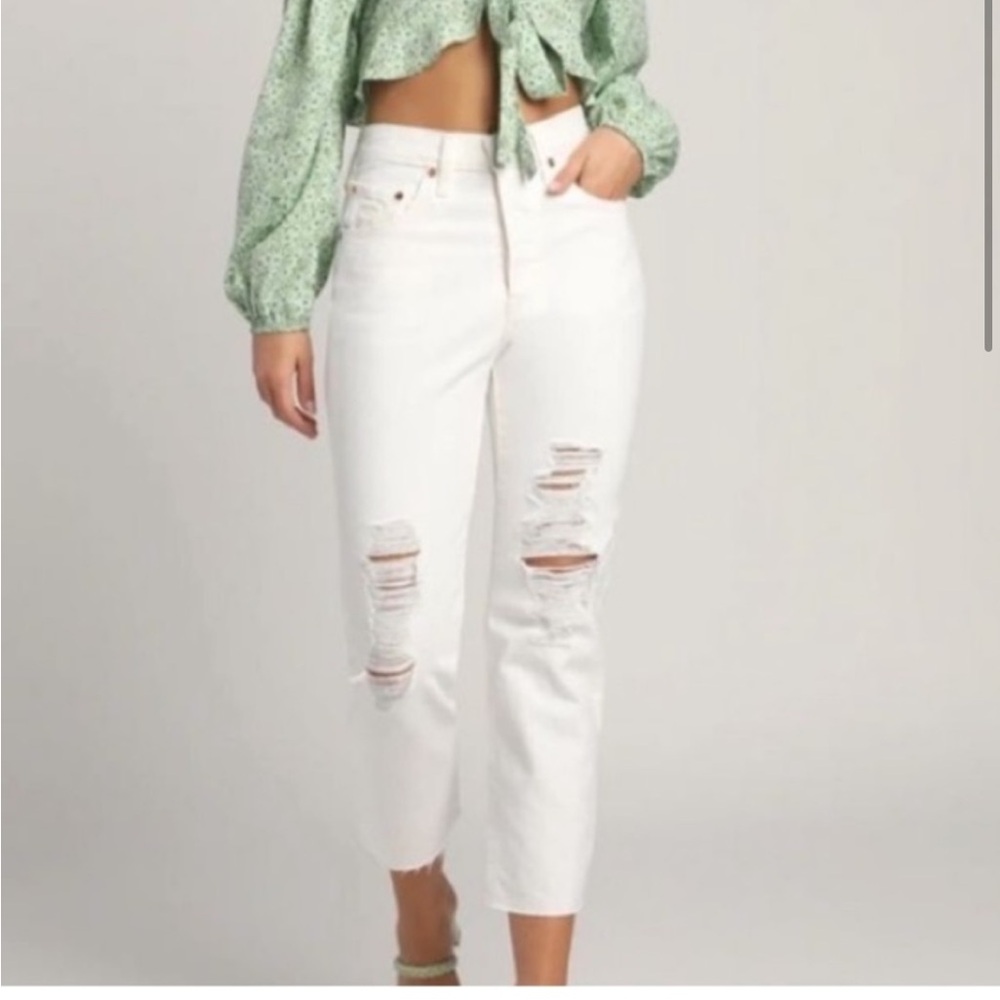 NWT Levi’s 501 White High Rise Straight Leg Distressed Raw Hem Jeans 27x32 - Picture 2 of 7